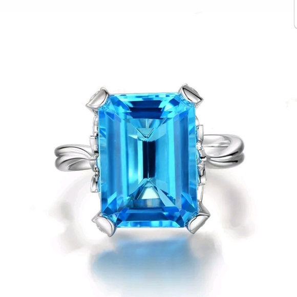 NEW sea blue sapphire 18k white gold plated ring - Picture 3 of 4